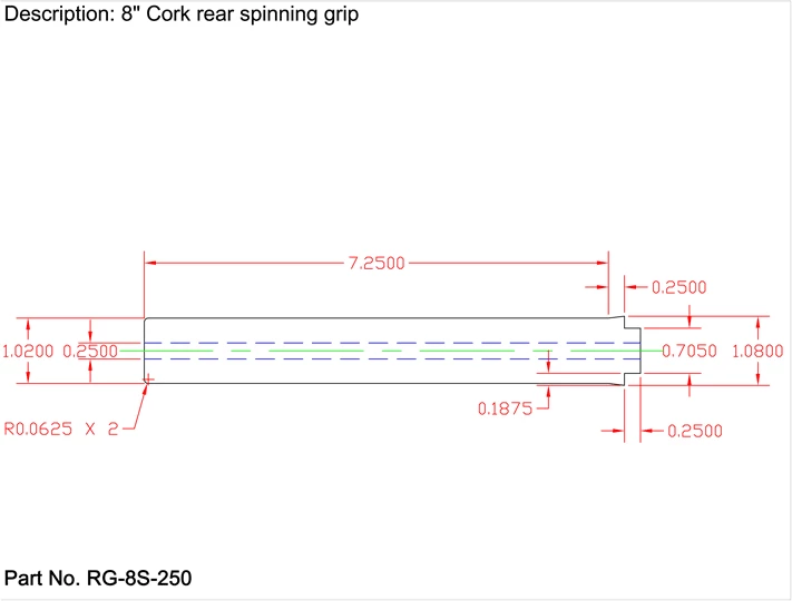 CRB Straight Rear Grip With Single Tenon For Spinning Rods 7 CRB Straight Rear Grip With Single Tenon For Spinning Rods