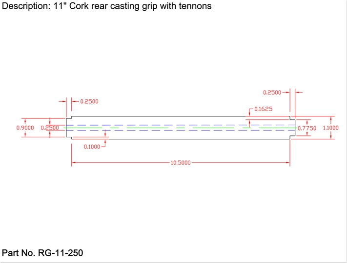 CRB Components Straight Rear Grip With Two Tenons For Casting Rods 6 CRB Components Straight Rear Grip With Two Tenons For Casting Rods