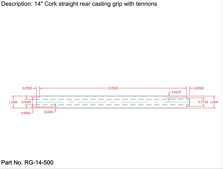 CRB Components Straight Rear Grip With Two Tenons For Casting Rods 8 CRB Components Straight Rear Grip With Two Tenons For Casting Rods